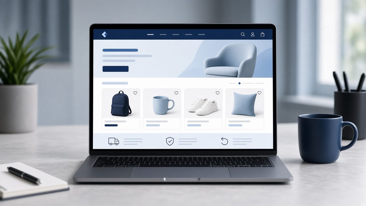 Ecommerce website storefront displayed on a laptop