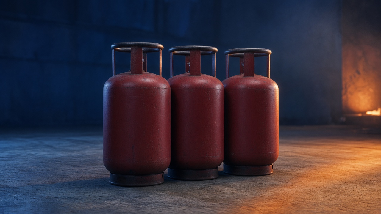 Red LPG cylinders prepared for agency delivery