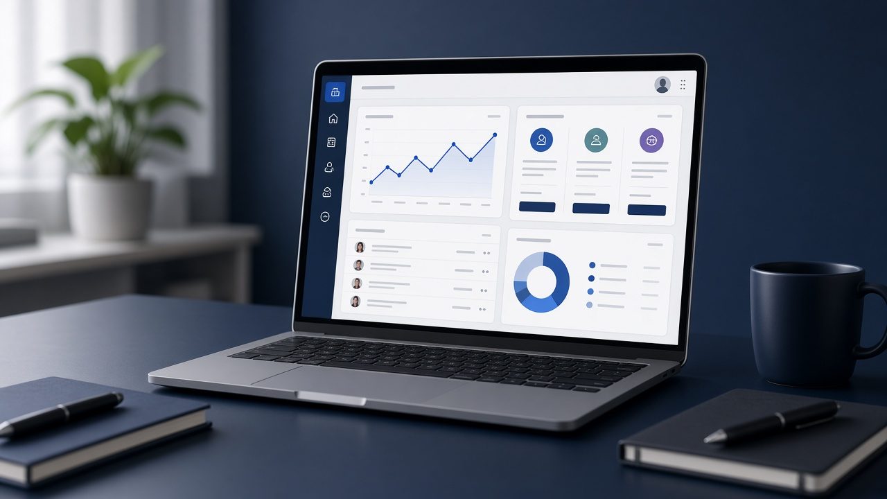 SaaS application dashboard displayed on a laptop