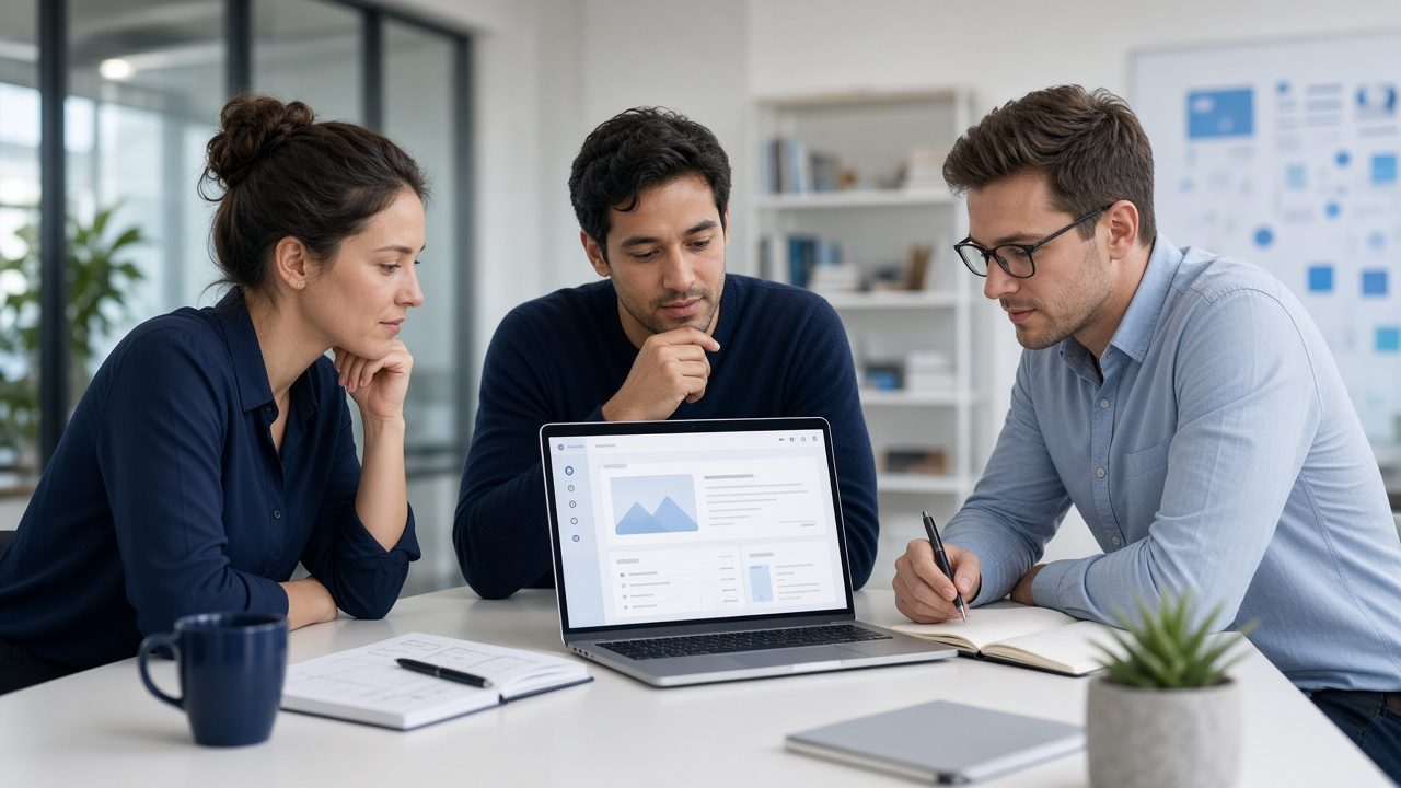 Startup team planning an AI-powered product MVP on a laptop